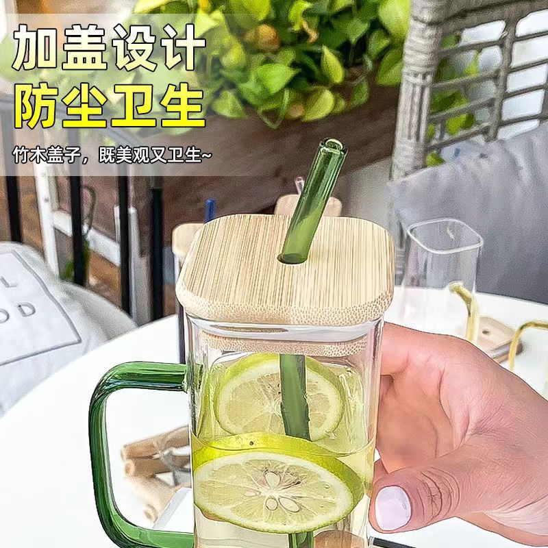 Taza cuadrada de vidrio con alto contenido de borosilicato, taza de sorbente de jugo de alto valor, taza de té para el hogar, taza de leche transparente al por mayor