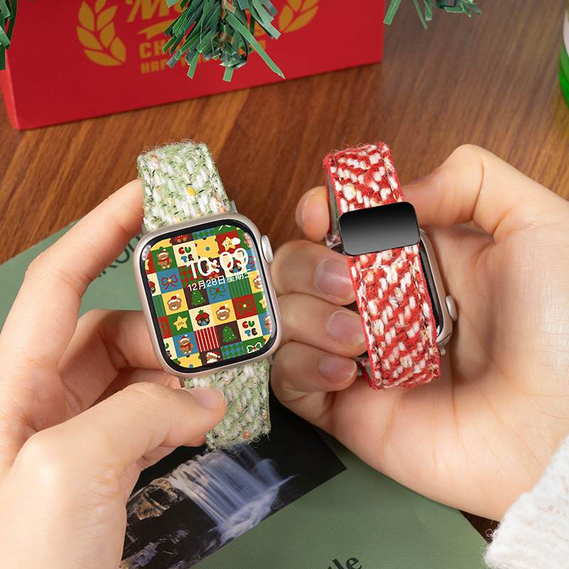 Suitable for Apple S11, 10, Chanel-Style Woolen Christmas Creative Smart Watch Strap, Retro 8, New Model for Girls, Comfortable