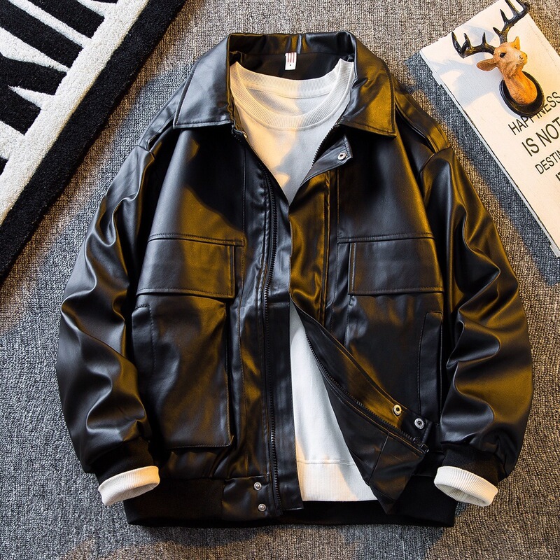 Hpcp American Retro Cleanfit Brown Leather Jacket Men's Korean Style High-End Men's Trendyy Pu Leather Jacket