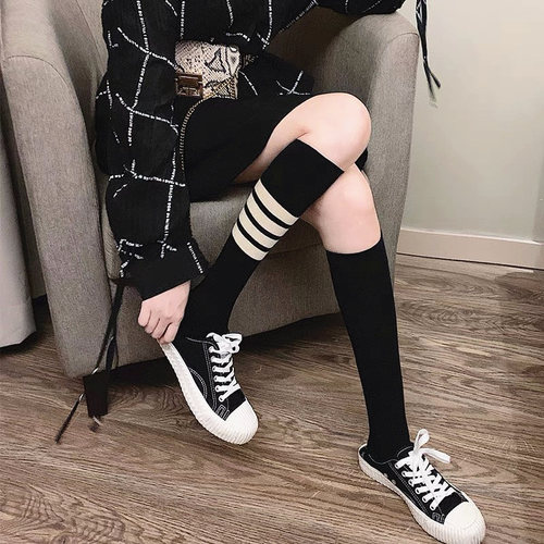 Hottest Trend Brand TB Four Stripes Grey AB Calf Socks 100% Cotton Knee-High Socks Long Socks Japanese JK Girl Style Socks