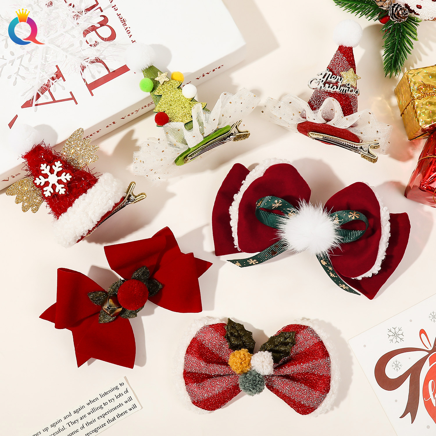 Jul hårrosett för kvinnor söt älg hårklämma_voghion.com