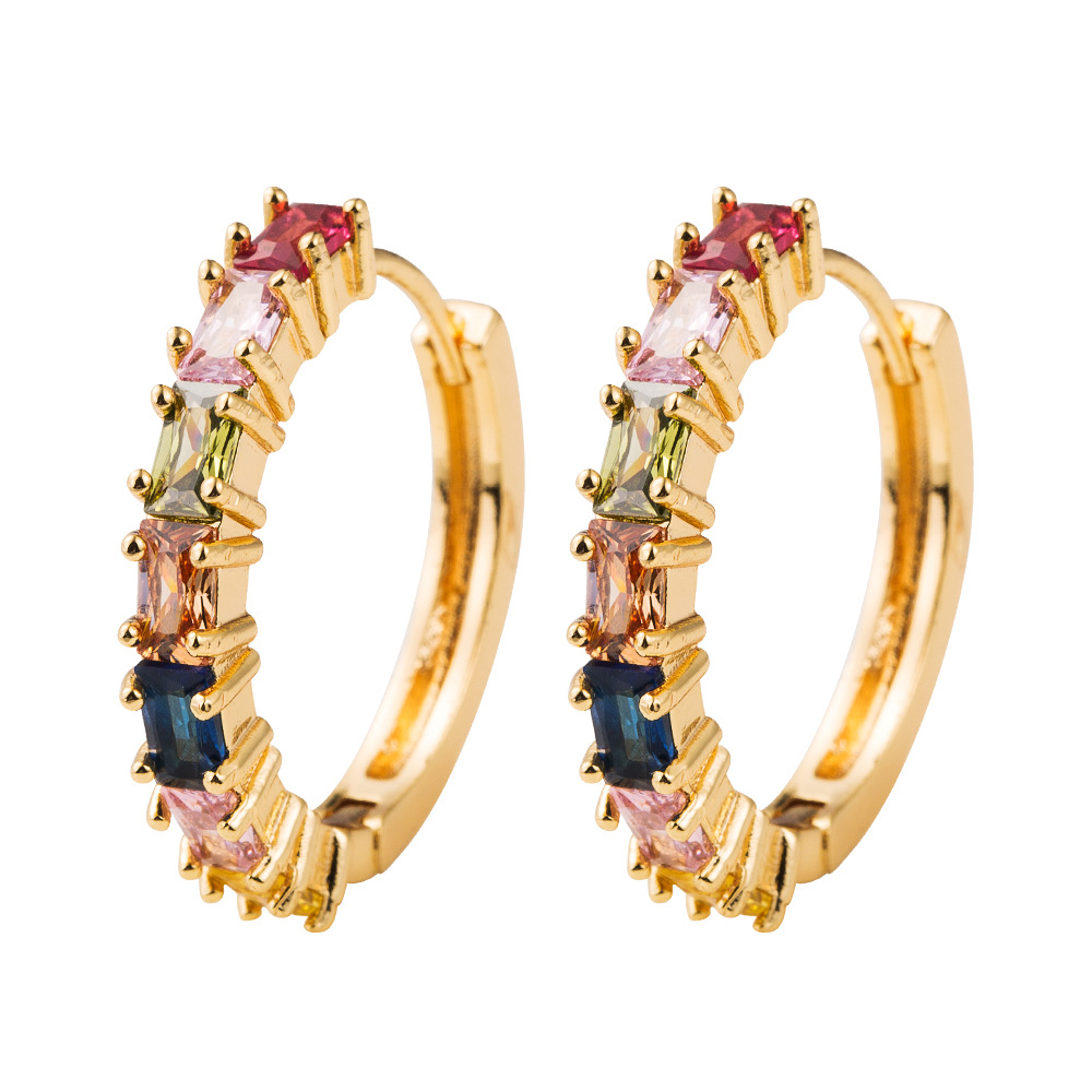 European And American Copper Plated 18k Gold Inlaid Color Zircon Earrings display picture 6