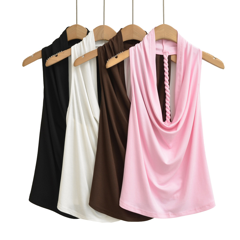 French-Style Back Twist Rope Design Swing Collar Top 2025 Summer Pure Desire Sexy Style Exquisite Backless Camisole