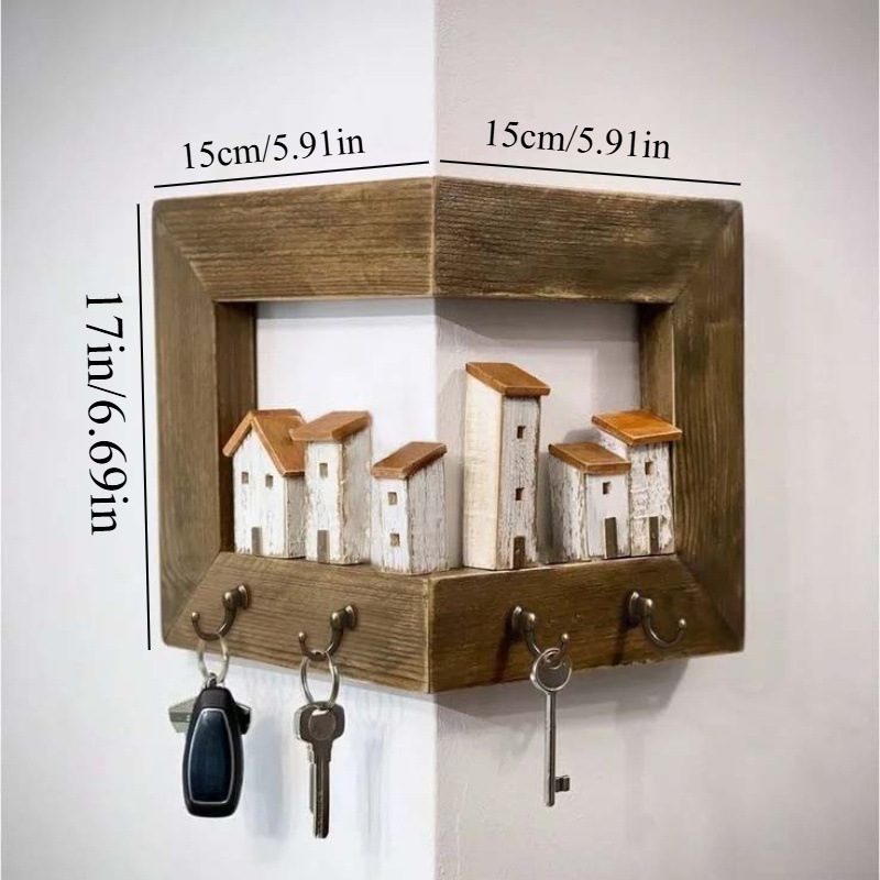 Home Wall Corner Wooden Keychain Hanger Wall-Mounted Solid Wood Storage Rack Entrance Bedroom Simple Hook 3