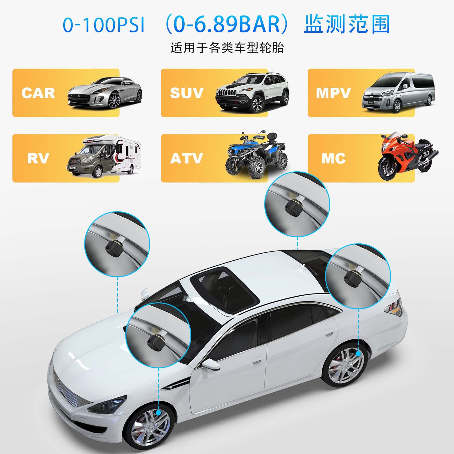 Bluetooth Tire Pressure Monitoring System External Universal Motorcycle Wireless Real-Time Detection Car Monitor Sensor