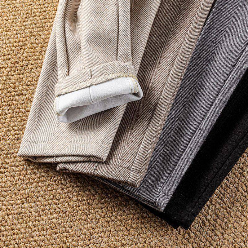 Women's Clothing Woolen pants winter style plus velvet women's pants new thickened high waist harem pants straight suit small feet casual pants_voghion.com