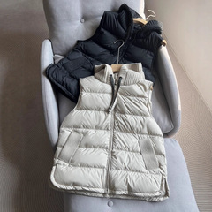 韩版羽绒服马甲女连帽针织拼接洋气时尚休闲坎肩白鸭绒无袖外套