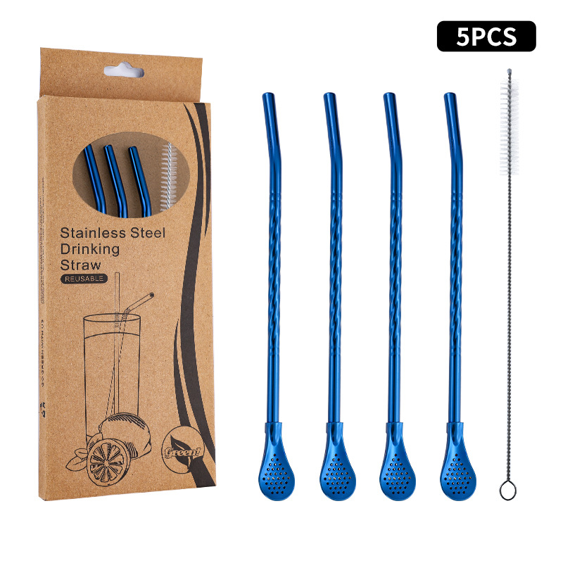 Juego de cuchara de pajita de acero inoxidable 304 transfronterizo creativo de té de yerba, filtro de jugo de yerba, té con leche, cuchara para mezclar café