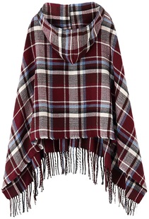 Factory Direct Supply Custom-Made Retro Plaid Style with Hat to Heattech, Fashionable and Elegant Women's Slit Woven Shawl
