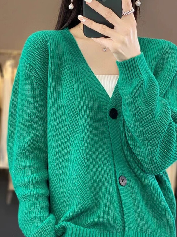 % Cotton Cardigan Women's Collar Loose Short Outwear Knitwear Autum Long-Sleeved Elegant Knitwear Does Not Pill % Cotton Cardigan Women's Collar Loose Short Outwear Knitwear Autum Long-Sleeved Elegant Knitwear Does Not Pill