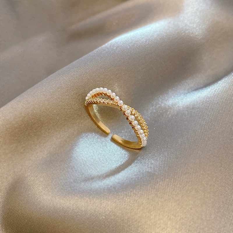Cute fresh adjustable retro trend ring pearl, simple and elegant design, internet celebrity