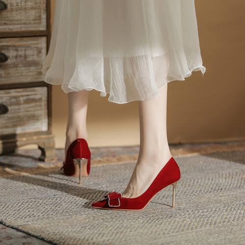 817-8 Women's High Heel Stiletto 2024 New Pointed Toe Shoes Xiuhefu Red Bridal Wedding Shoes