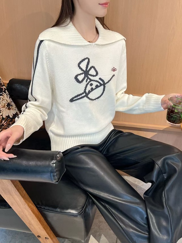 高定土星海军领套头毛衣女25年秋冬新款羊毛刺绣百搭慵懒针织上衣|undefined