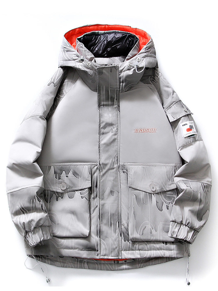 Nuevo chaqueta de plumón impresa para hombres de invierno marca de moda de la juventud abrigo caliente falso dos piezas de chaqueta blanca a prueba de frío para mujeres