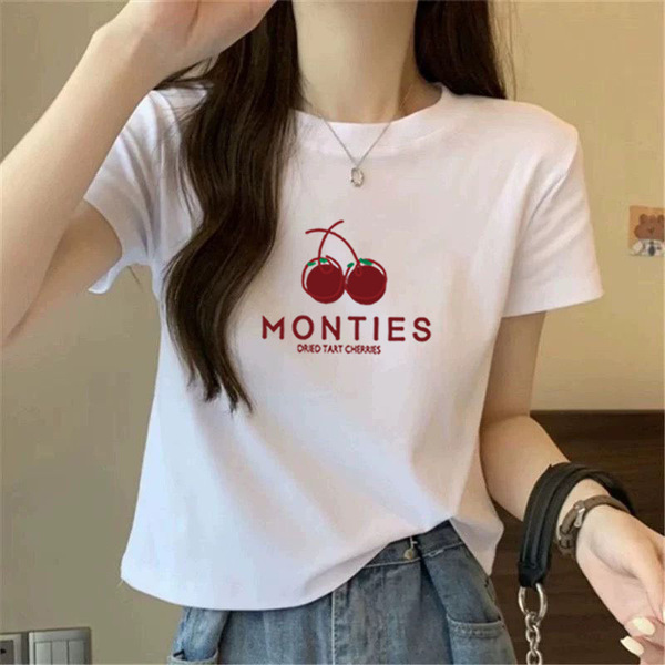 Cotton summer white short short sleeve T-shirt with a round collar