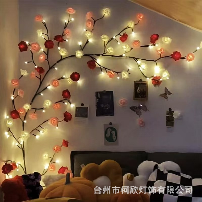 따뜻한 빛 화이트 핑크 장미 등나무 램프