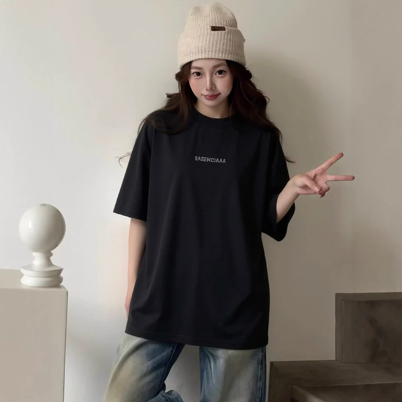 Paris Short-Sleeve T-Shirt for Men and Women, Round Neck Half-Sleeve Shirt, T-Shirt with Letters on the Front and Back, Rhinestone Embellishment, Light Luxury Bb Brand Pure Cotton T-Shirt Paris Short-Sleeve T-Shirt for Men and Women, Round Neck Half-Sleeve Shirt, T-Shirt with Letters on the Front and Back, Rhinestone Embellishment, Light Luxury Bb Brand Pure Cotton T-Shirt