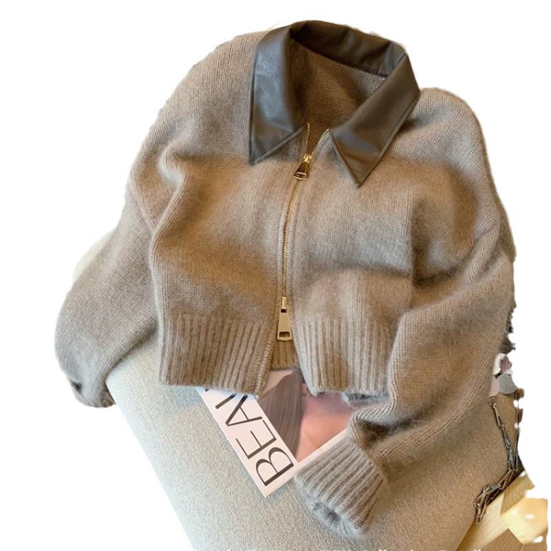 Вязаный свитер, кардиган, демисезонная куртка на молнии, стиль Chanel, воротник-поло