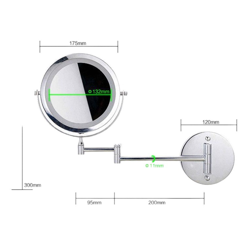 Espejo de maquillaje de baño LED espejo de baño de belleza con luz de doble cara colgante de pared plegable espejo de maquillaje de metal
