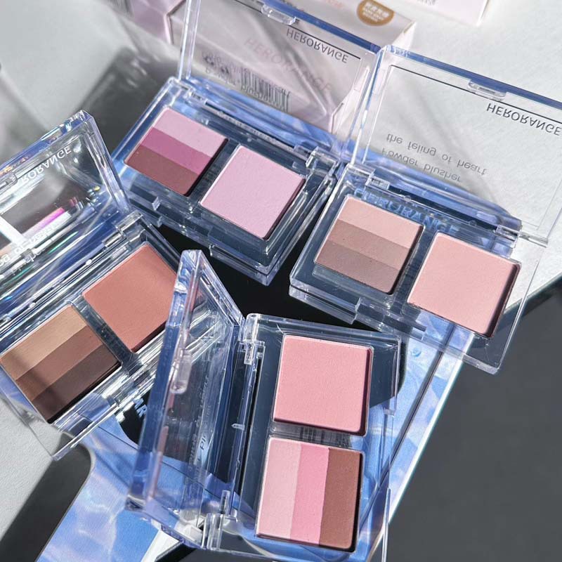 HERORANGE ~ Sombra de ojos de cuatro colores Shuangpin, color tierra, sombra de ojos perezosa multiusos, rubor, degradado, mate natural bajo