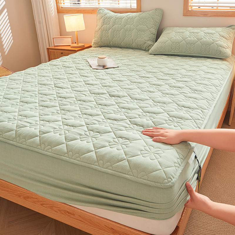 2024 nueva sábana de algodón lavado de algodón acolchado cubierta de cama a prueba de polvo de una sola pieza cubierta de protección de colchón con todo incluido