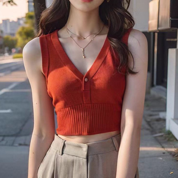 Knitted Vest Inner Tank Top Women's Summer 2026 New Short Style Hot Girl Crop Top Tight-Fitting Top Knitted Vest Inner Tank Top Women's Summer 2026 New Short Style Hot Girl Crop Top Tight-Fitting Top