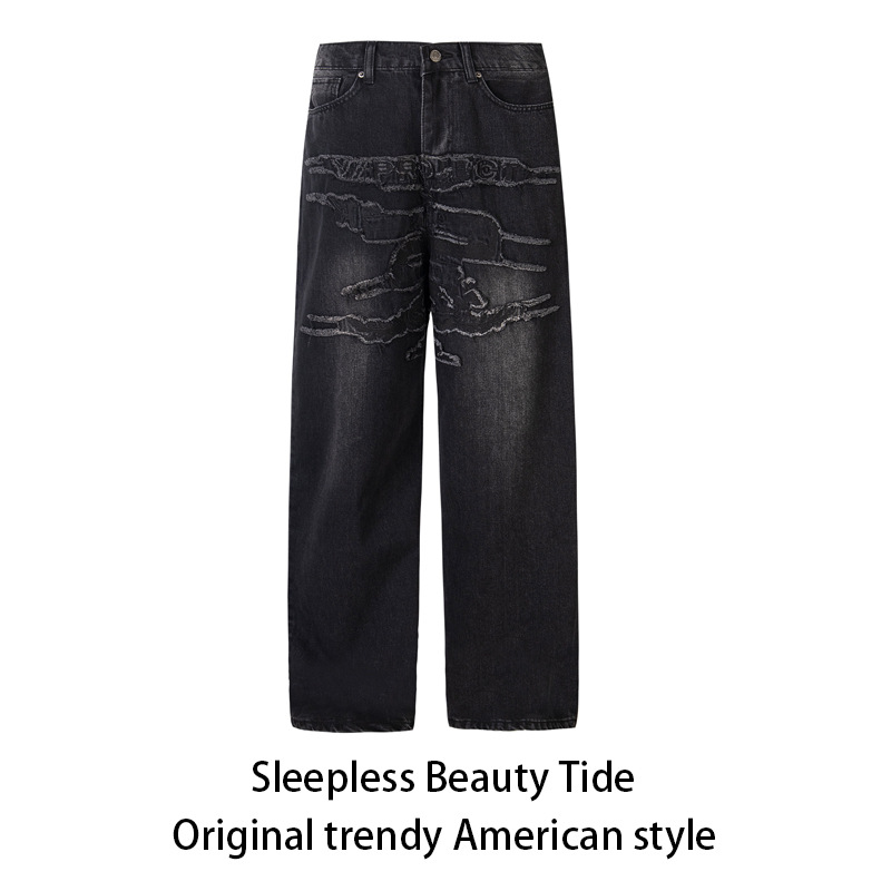 Y/Project 23FW Embroidered Jeans Men's Summer American Style Washed Old Loose Straight Pants for Men and Women
