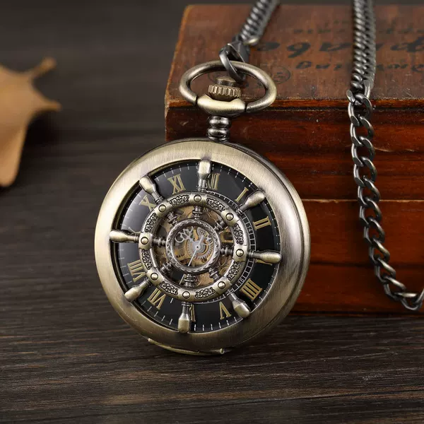 New Large Pocket Watch Hollow Round Carved Roman Numerals Lace Mechanical Pocket Watch Foreign Trade Hot Sale