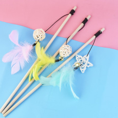 原木藤球逗貓棒木杆逗貓棒木質鈴鐺羽毛逗貓棒