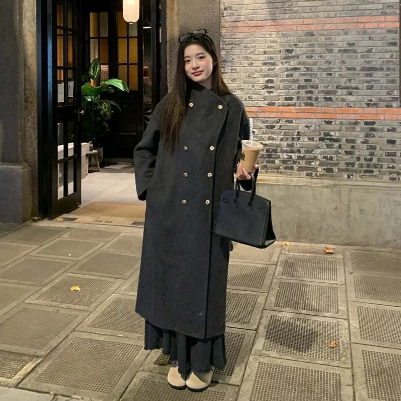 反季特惠呢子大衣女中长款2025新款温柔紫秋冬毛呢外套高级小个子|undefined