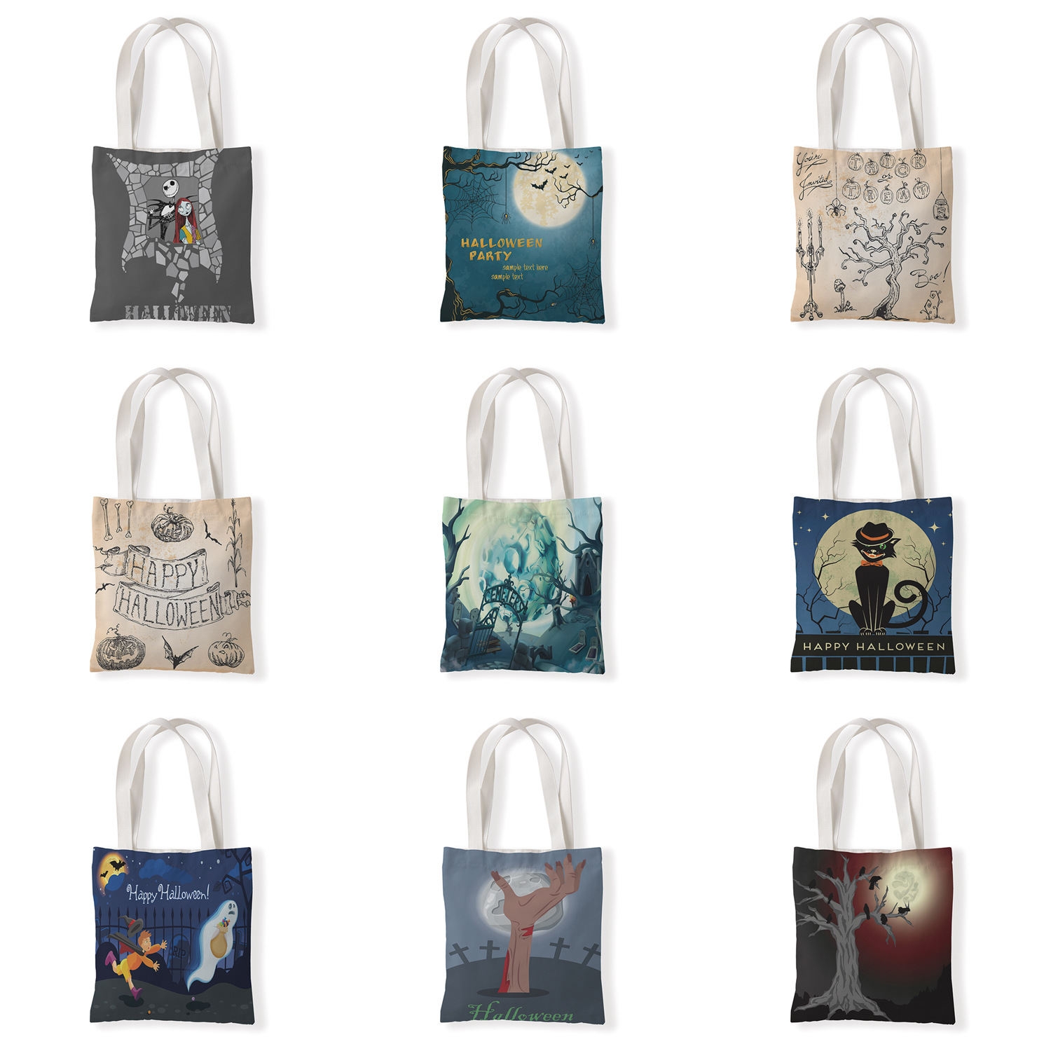 恐怖万圣节印花手提时尚单肩购物袋休闲零钱袋文艺手提帆布袋