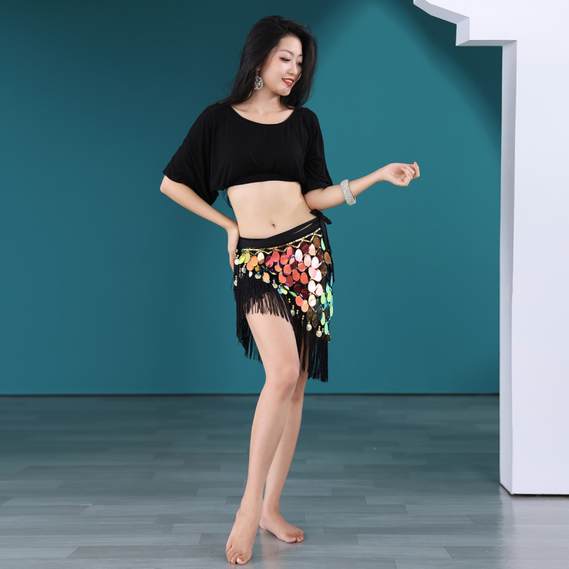 Belly Dance Hip Towel Sexy Tassel Sequins Autumn Oriental Dance Practice Clothes suit Waist Towel Hip Skirt Y1010 Belly Dance Hip Towel Sexy Tassel Sequins Autumn Oriental Dance Practice Clothes suit Waist Towel Hip Skirt Y1010
