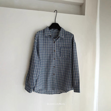 布小九蓝白小格子衬衫女设计感宽松休闲衬衣百搭气质长袖上衣新款