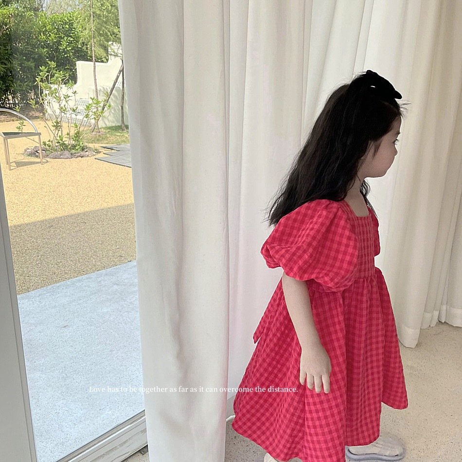 Xianning Seven Ropa para niños Vestido de manga abullonada para niñas Vestido de princesa para niños con espalda abierta con lazo de verano para niñas