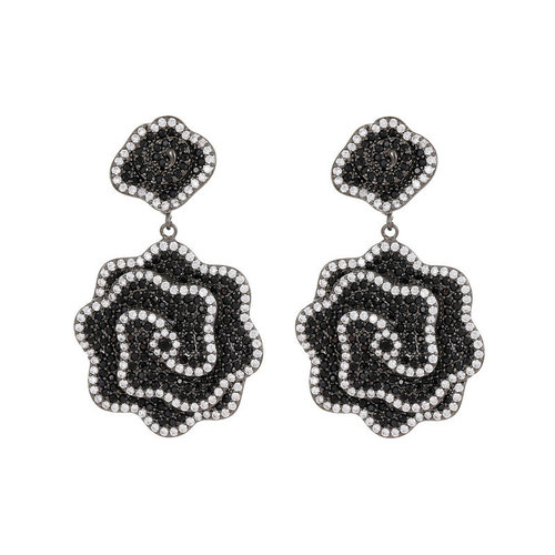 S925 Silver Needles Light Luxury High-End Earrings Wholesale Design Style Double Color Zirconia Embedded High-Grade Camellia Flower Earrings