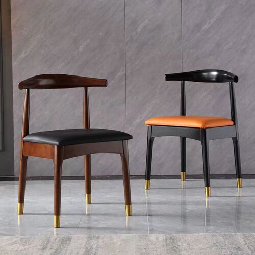 Nordic solid wood dining chair modern simple home light luxury office hotel conference restaurant chair backrest horn chair