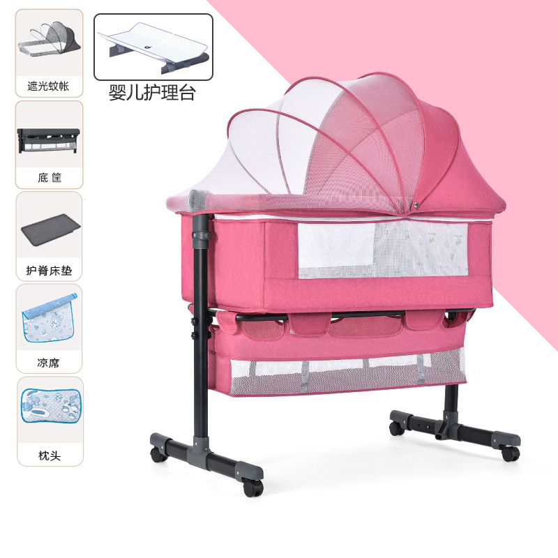 Cama cuna multifuncional para recién nacidos, extraíble con cama plegable, cama para juegos para bebés, mesa de pañales con rodillo