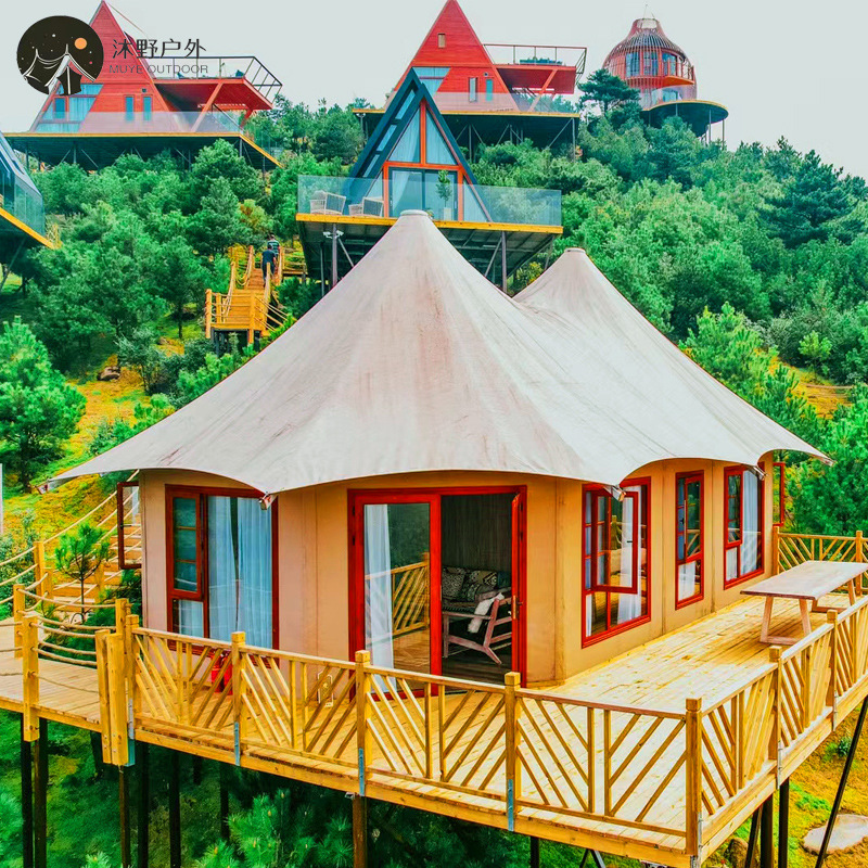 Liaoning al aire libre camping turismo Resort de lujo en forma de pico tienda de campaña al aire libre campamento residencial Hotel fabricante