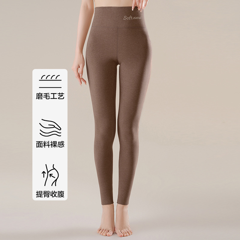 Pantalones térmicos de terciopelo alemán de cintura alta, leggings interiores elásticos para mujer, 2024 invierno, nuevos pantalones largos cepillados de doble cara y calientes image 8