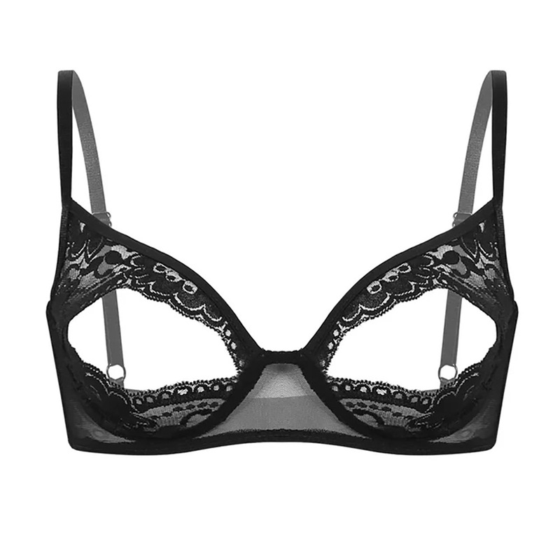 Sexy pajamas lace nipple split bra wireless unlined bra top women female erotic lingerie
