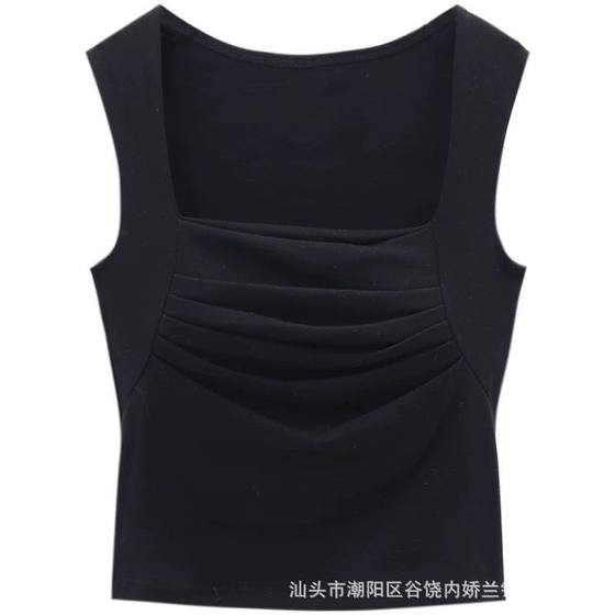 Women's square collar pleated bottoming vest with chest pad Korean style new slim fit slimming sweet and spicy style inner wear outer top
