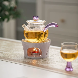 蜡烛加热保温花侧把茶壶套装玻璃下午茶餐厅煮茶壶明火耐高温家用