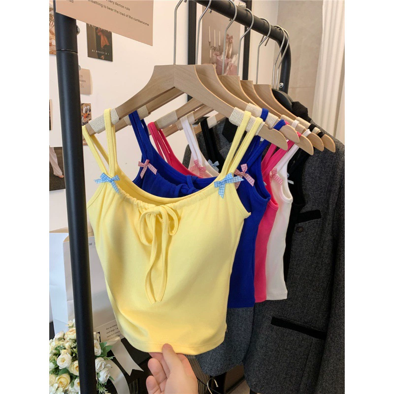 Американский чистый горячий жилет девушка камзол женский летний 2024 новый тонкий короткий лук носить шнуровку