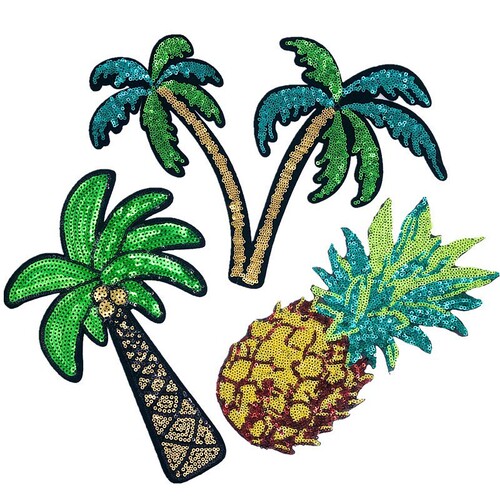 Large coconut tree pineapple cherry fruit sequin embroidery cloth patch clothing jacket decorative hole patch patch patch