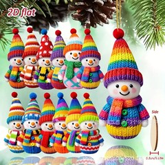 16件彩色雪人木质装饰品带有彩虹色调和绒球帽适用于圣诞节新年