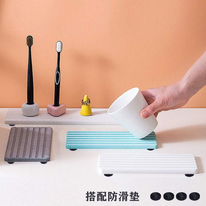 Absorbent Mat Diatomaceous Earth Mat Dining Table Tea Cup Insulation Mat Bathroom Toothbrush Cup Soap Diatomaceous Earth Coaster with Foot Pad Non-Slip