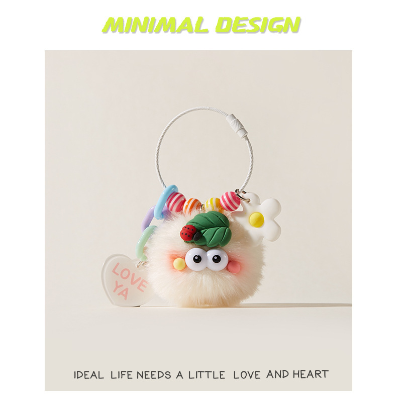 Original Cute Blush Ladybug Small Coal Ball Bag Backpack Pendant Fluffy Bag Pendant Exquisite Car Keychain