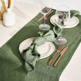 K532批发水洗法国亚麻毛边餐巾布西餐巾茶巾 餐桌仪式感布艺方帕