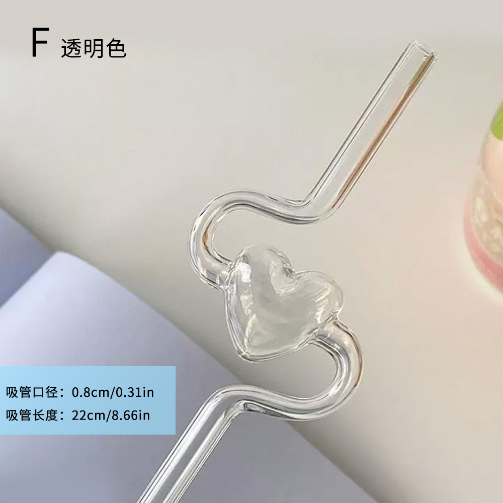 Pajita de vidrio de amor de color creativo jugo de leche pajita resistente al calor mujeres embarazadas y niños disponibles al por mayor de fábrica