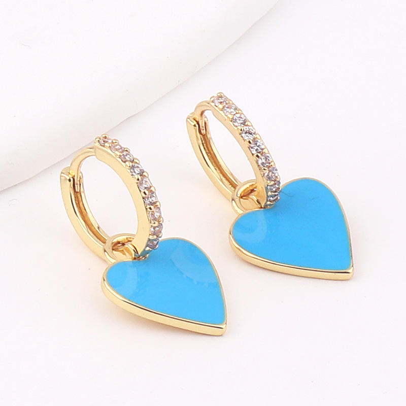 Retro Heart Shape Copper Earrings Stoving Varnish Artificial Gemstones Copper Earrings